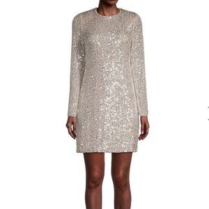 Eliza J Elegant Beige Silver Sequined Sheath Dress Size 8